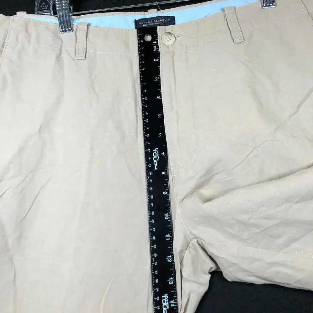 Banana Republic Mens Pants Tan Modern Relaxed Fit Linen Cotton Blend 35x32